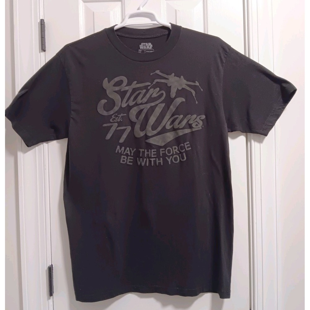 Star Wars Mens T-Shirt Raised Letters May The Force Be With You Black LG-Tall
